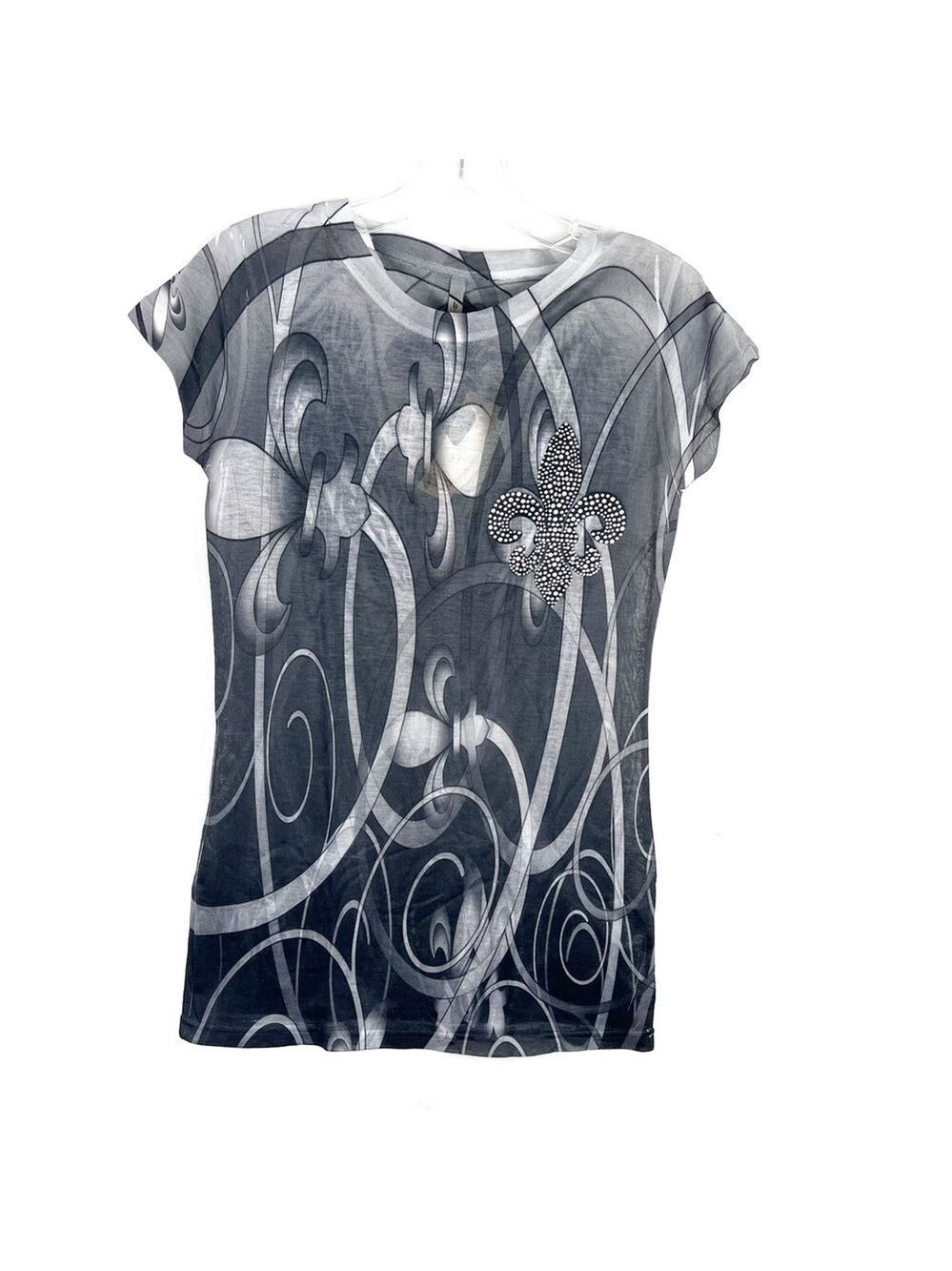 NEW-H.I.P tee brand scroll design, rhinestone FDL chick crew neck t-Shirt top
